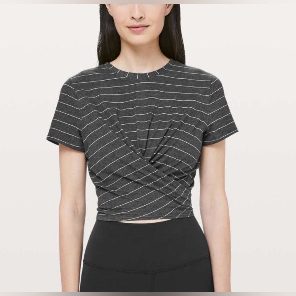 Lululemon Time To Restore Short Sleeve. Womens. Gray and White.